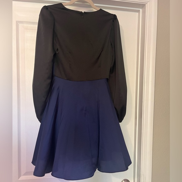MILLY Stella black and blue bow tie waist dress - Picture 3 of 11